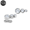 ASTM F136 Titanium 16G Graduated Triple-Stone Clear Round CZ Internal Thread Dermal Anchor Hypoallergenic Implant Grade Body Piercing Jewelry