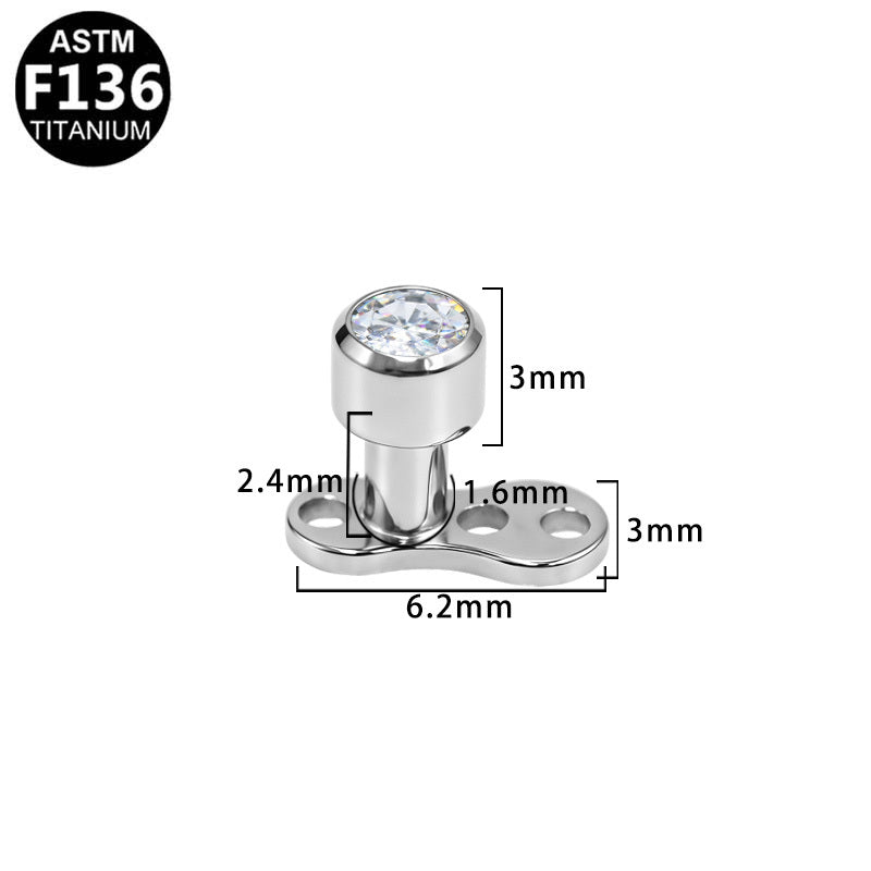 ASTM F136 Titanium 14G Clear CZ Internal Thread Dermal Anchor Hypoallergenic Impalnt Gread Body Piercing Jewelry