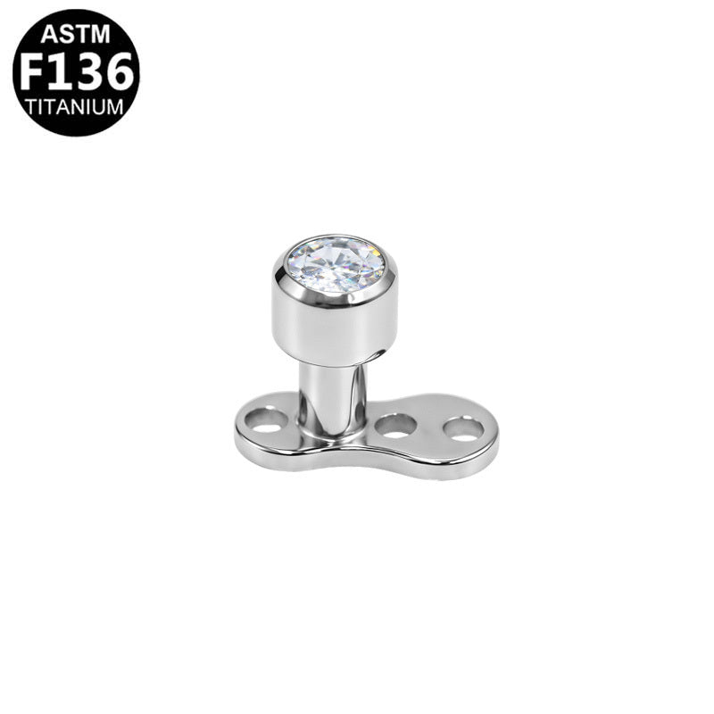 ASTM F136 Titanium 14G Clear CZ Internal Thread Dermal Anchor Hypoallergenic Impalnt Gread Body Piercing Jewelry