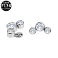ASTM F136 Titanium 14G Curved Triple-Stone Internal Thread Dermal Anchor Clear Round CZ Hypoallergenic Implant Grade Body Piercing Jewelry