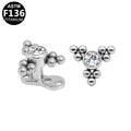 ASTM F136 Titanium 14G Graduated Triple-Stone InternallThread Dermal Anchor Clear Round CZ Hypoallergenic Piercing Jewelry