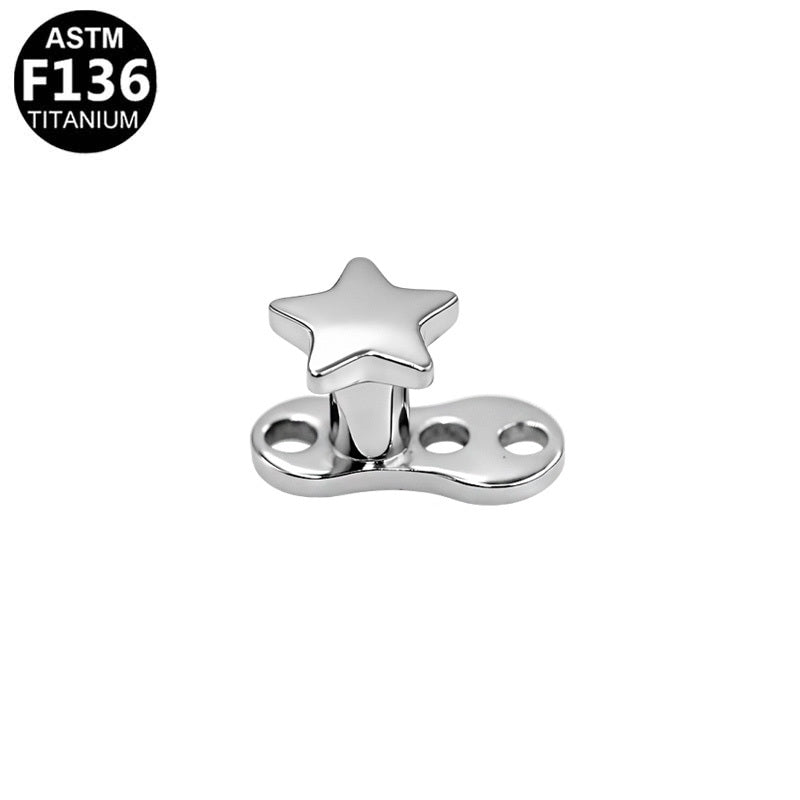 ASTM F136 Titanium 14G Stellar Star Internal Thread Dermal Anchor High-Polish Silver Star Hypoallergenic Implant Grade Body Piercing Jewelry