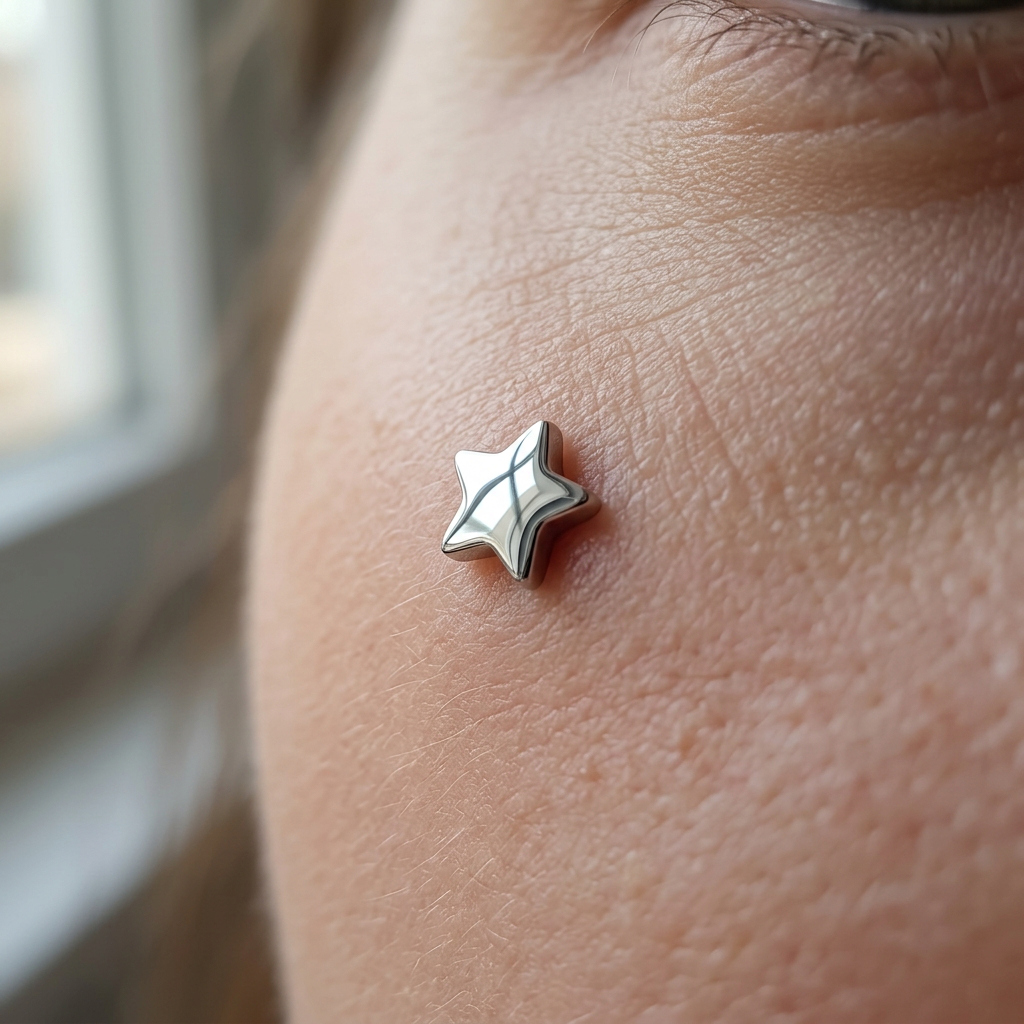 ASTM F136 Titanium 14G Stellar Star Internal Thread Dermal Anchor High-Polish Silver Star Hypoallergenic Implant Grade Body Piercing Jewelry