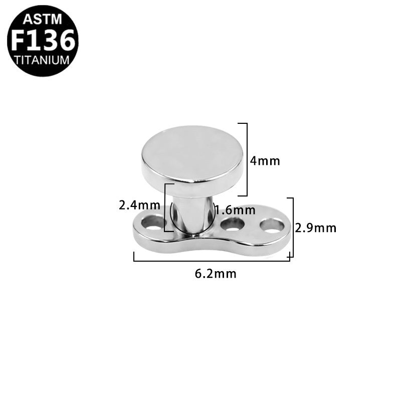 ASTM F136 Titanium 14G Minimalist Flat Disk Internal Thread Dermal Anchor High-Polish Silver Hypoallergenic Piercing Jewelry
