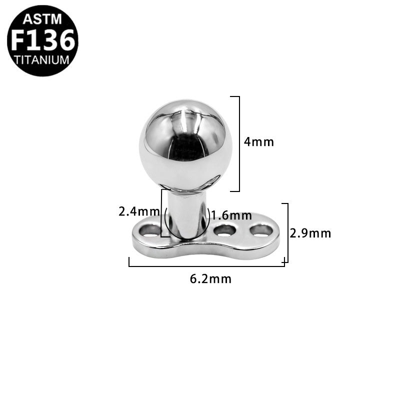 ASTM F136 Titanium 14G Essential Ball Internal Thread Dermal Anchor Hypoallergenic Implant Grade Piercing Jewelry