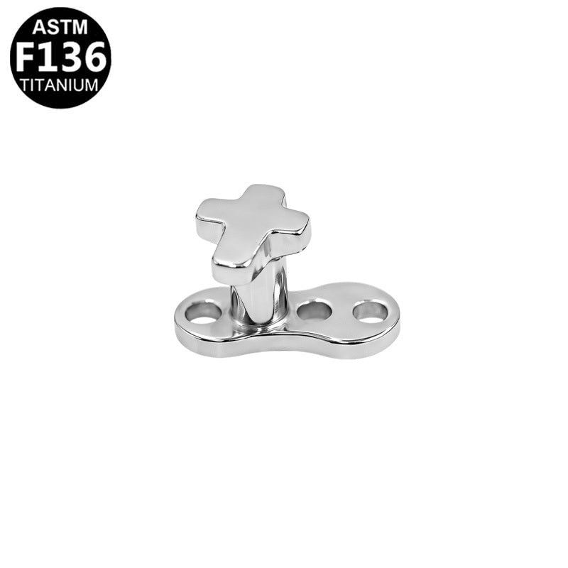 ASTM F136 Titanium 14G Cross Internal Thread Dermal Anchor Hypoallergenic Implant Grade Piercing Jewelry