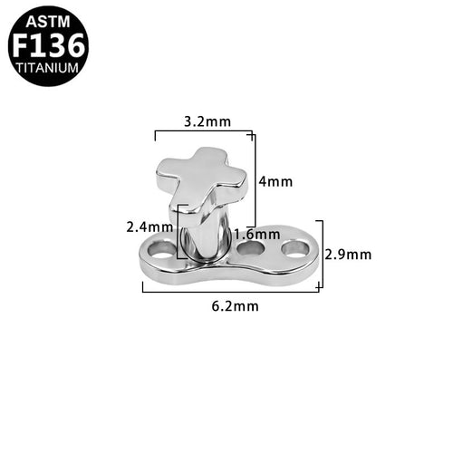ASTM F136 Titanium 14G Cross Internal Thread Dermal Anchor Hypoallergenic Implant Grade Piercing Jewelry
