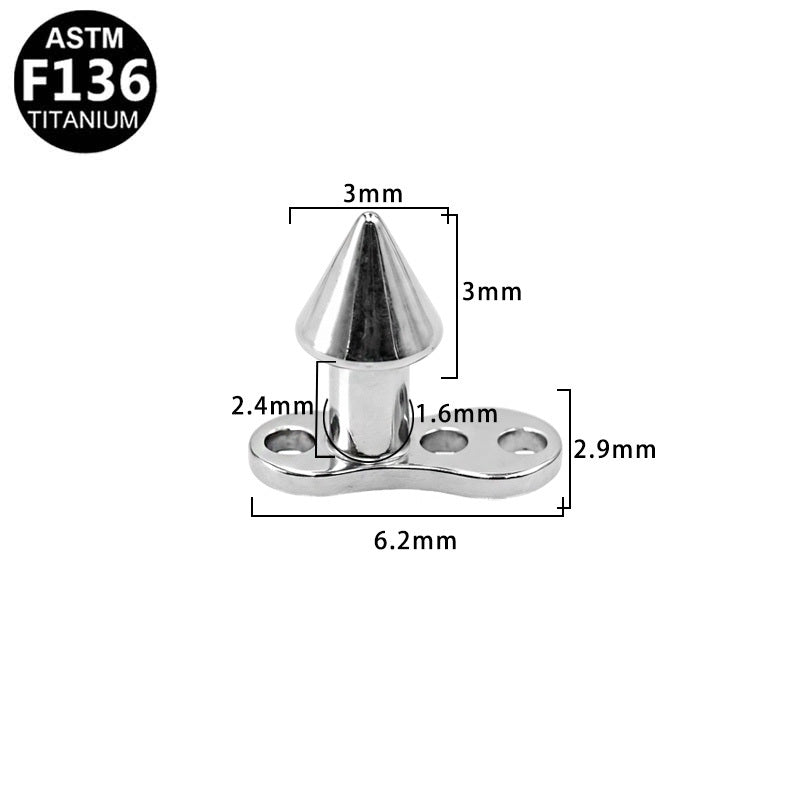 ASTM F136 Titanium 14G Spike Internal Thread Dermal Anchor High-Polish Silver Cone Hypoallergenic Piercing Jewelry