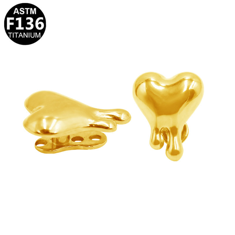 ASTM F136 Titanium 14G Dripping Heart Internal Thread Dermal Anchor Hypoallergenic Implant Grade Piercing Jewelry