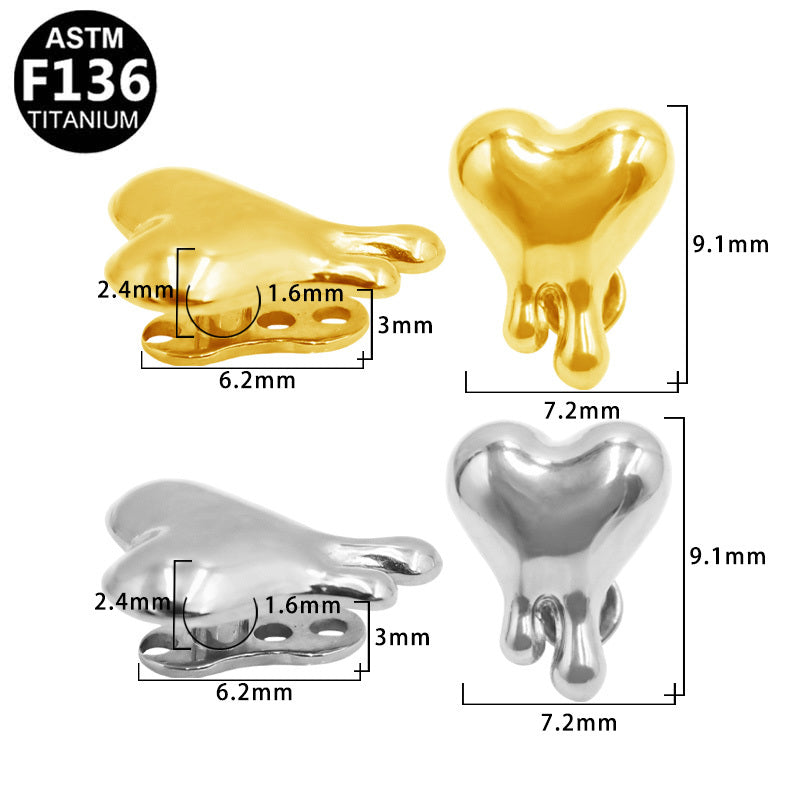 ASTM F136 Titanium 14G Dripping Heart Internal Thread Dermal Anchor Hypoallergenic Implant Grade Piercing Jewelry
