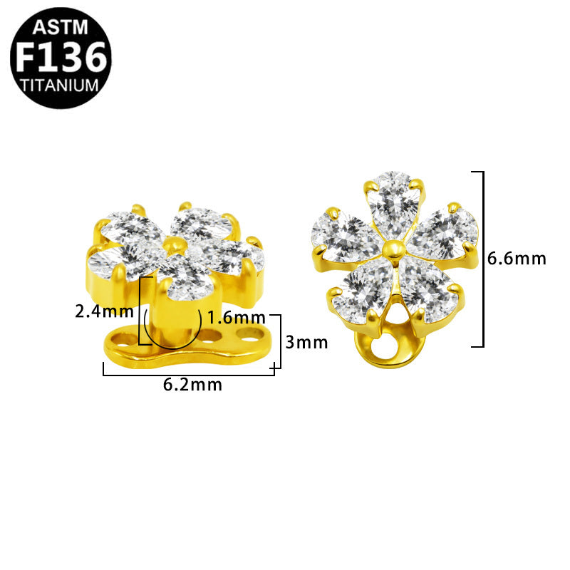 ASTM F136 Titanium 14G Flower Internal Thread Dermal Anchor Hypoallergenic Implant Grade Piercing Jewelry