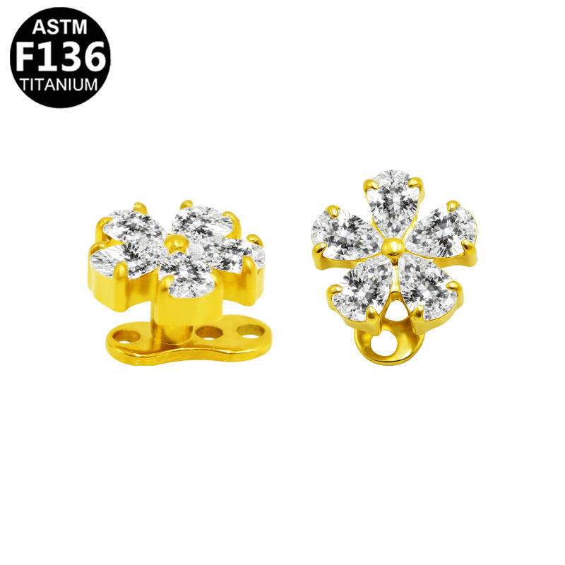 ASTM F136 Titanium 14G Flower Internal Thread Dermal Anchor Hypoallergenic Implant Grade Piercing Jewelry
