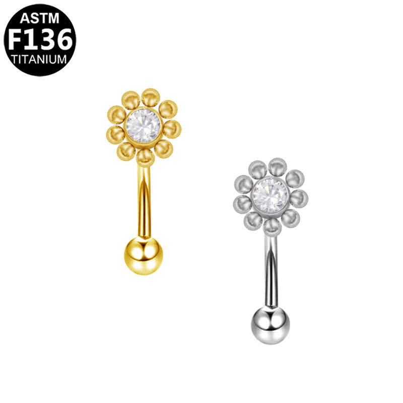 ASTM F136 Titanium 16G Flower Internal Thread Eyebrow Ring Professional Hypoallergenic Piercing Jewelry