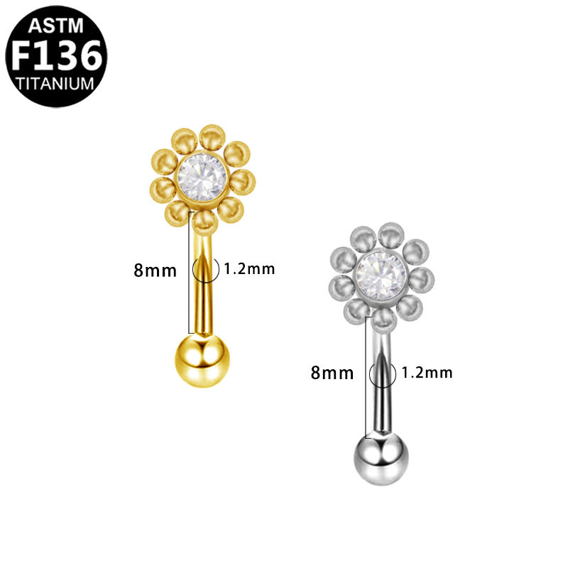 ASTM F136 Titanium 16G Flower Internal Thread Eyebrow Ring Professional Hypoallergenic Piercing Jewelry