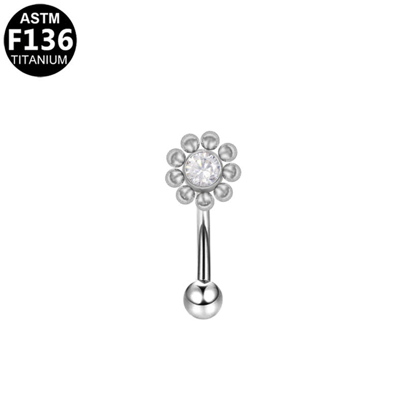 ASTM F136 Titanium 16G Flower Internal Thread Eyebrow Ring Professional Hypoallergenic Piercing Jewelry