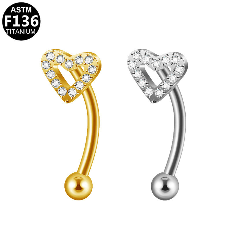 ASTM F136 Titanium 16G Heart Internal Thread Eyebrow Ring Hypoallergenic Implant Grade Body Piercing Jewelry