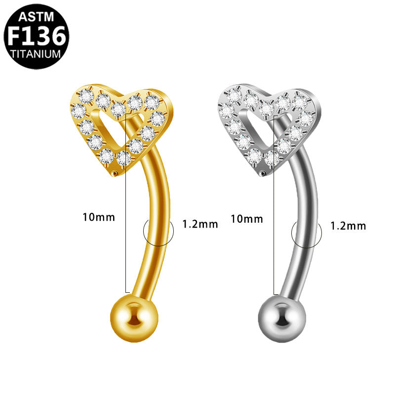 ASTM F136 Titanium 16G Heart Internal Thread Eyebrow Ring Hypoallergenic Implant Grade Body Piercing Jewelry