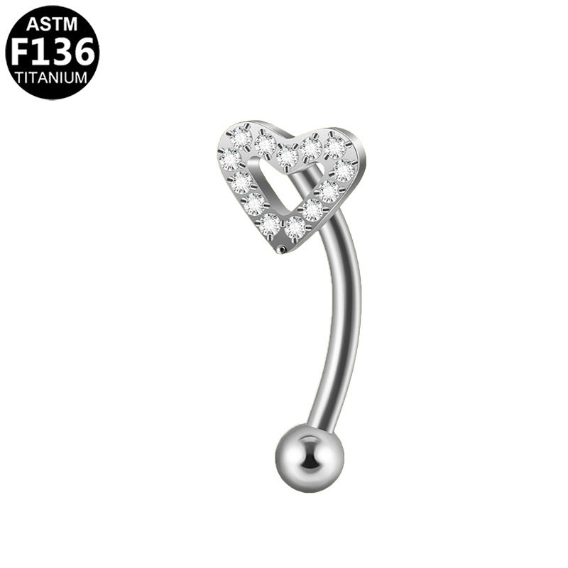 ASTM F136 Titanium 16G Heart Internal Thread Eyebrow Ring Hypoallergenic Implant Grade Body Piercing Jewelry
