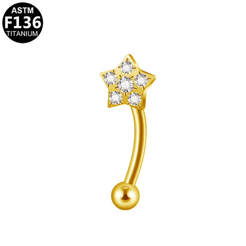 ASTM F136 Titanium 16G Star Internal Thread Eyebrow Ring CZ Hypoallergenic Piercing Jewelry