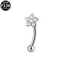 ASTM F136 Titanium 16G Star Internal Thread Eyebrow Ring CZ Hypoallergenic Piercing Jewelry