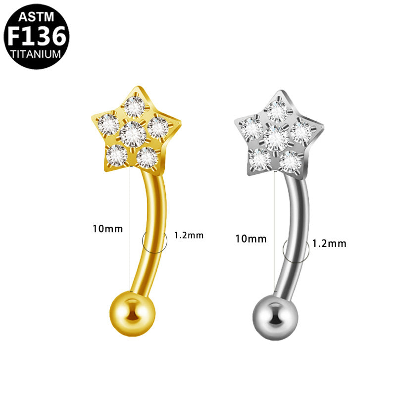 ASTM F136 Titanium 16G Star Internal Thread Eyebrow Ring CZ Hypoallergenic Piercing Jewelry