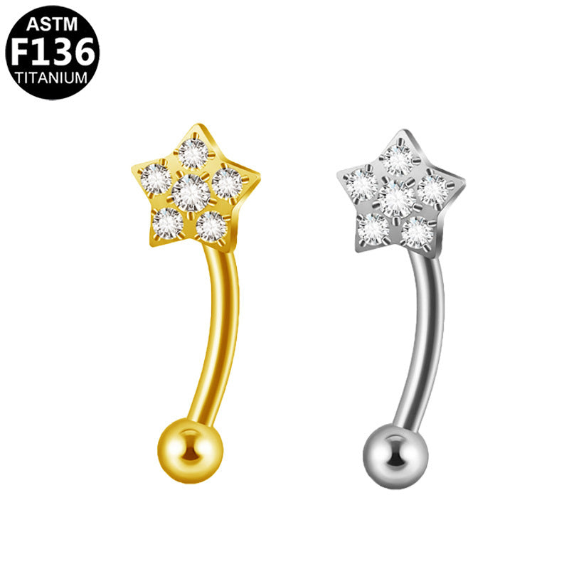 ASTM F136 Titanium 16G Star Internal Thread Eyebrow Ring CZ Hypoallergenic Piercing Jewelry