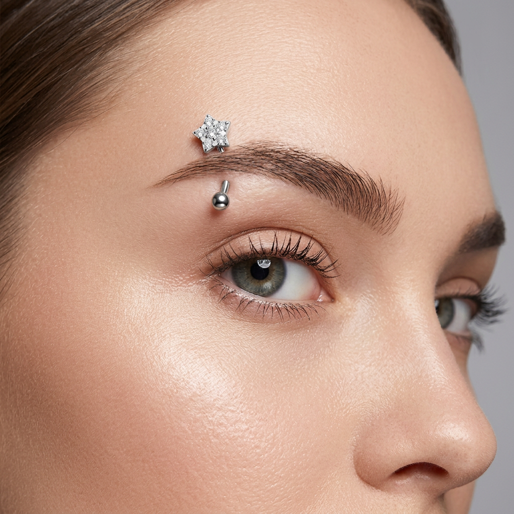 ASTM F136 Titanium 16G Star Internal Thread Eyebrow Ring CZ Hypoallergenic Piercing Jewelry