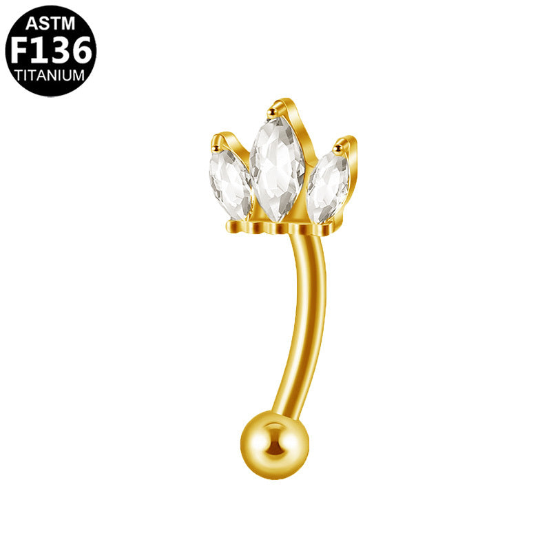 ASTM F136 Titanium 16G Crown Internal Thread Eyebrow Ring Triple Marquise CZ Hypoallergenic Piercing Jewelry