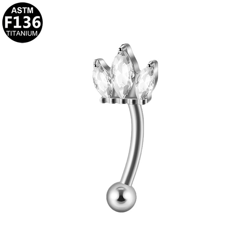 ASTM F136 Titanium 16G Crown Internal Thread Eyebrow Ring Triple Marquise CZ Hypoallergenic Piercing Jewelry