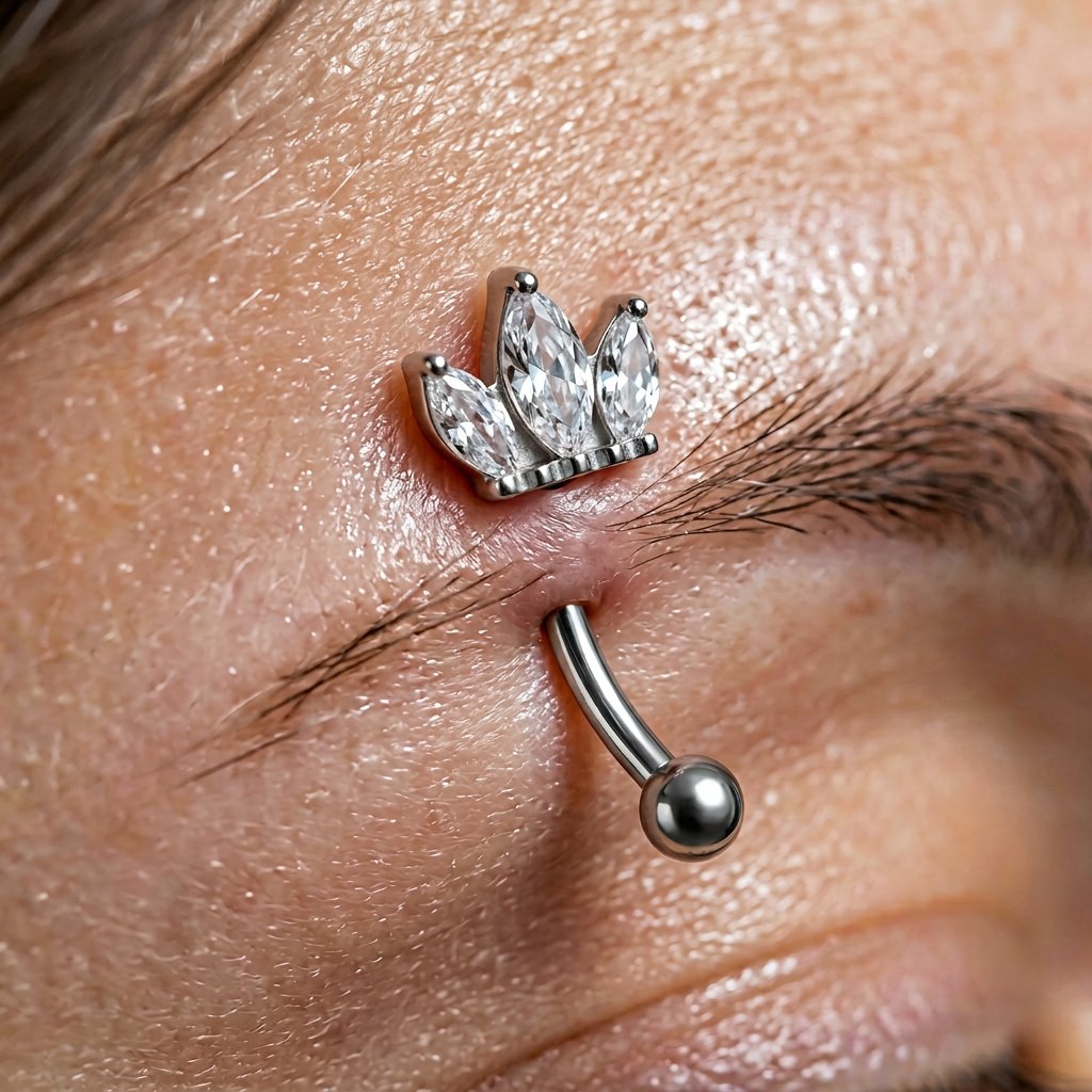ASTM F136 Titanium 16G Crown Internal Thread Eyebrow Ring Triple Marquise CZ Hypoallergenic Piercing Jewelry