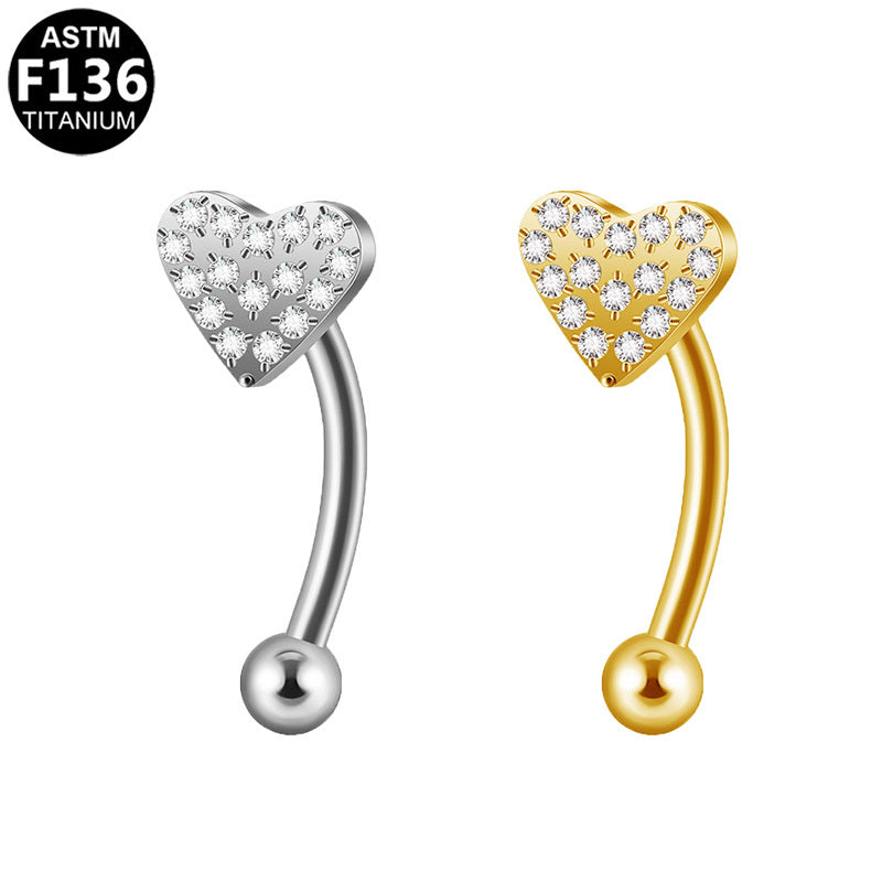 ASTM F136 Titanium 16G Heart Internal Thread Eyebrow Ring CZ Hypoallergenic Piercing Jewelry