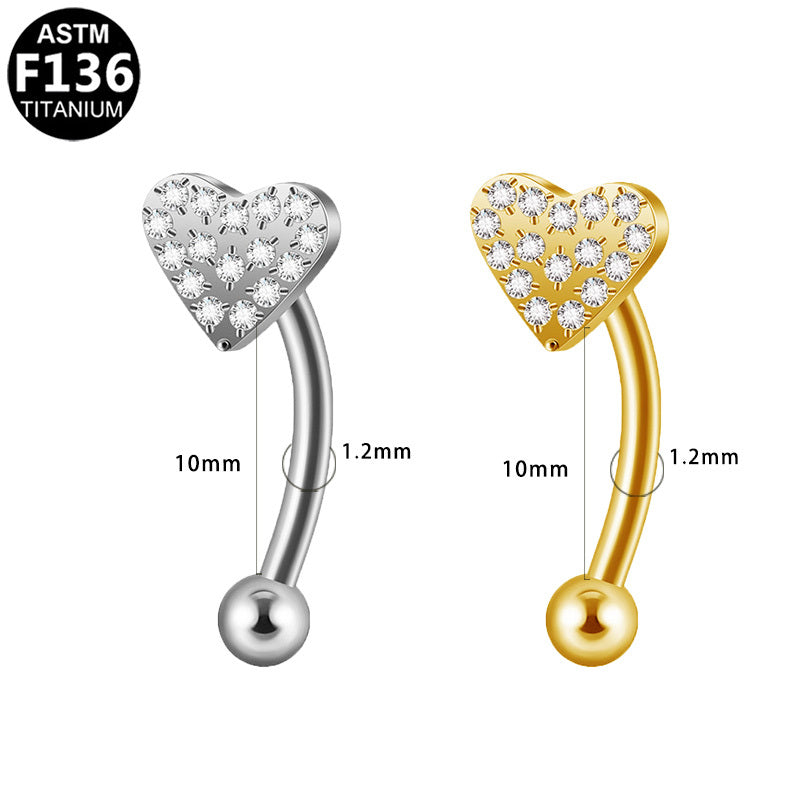 ASTM F136 Titanium 16G Heart Internal Thread Eyebrow Ring CZ Hypoallergenic Piercing Jewelry