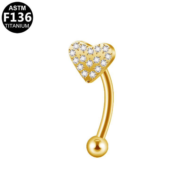 ASTM F136 Titanium 16G Heart Internal Thread Eyebrow Ring CZ Hypoallergenic Piercing Jewelry