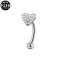 ASTM F136 Titanium 16G Heart Internal Thread Eyebrow Ring CZ Hypoallergenic Piercing Jewelry