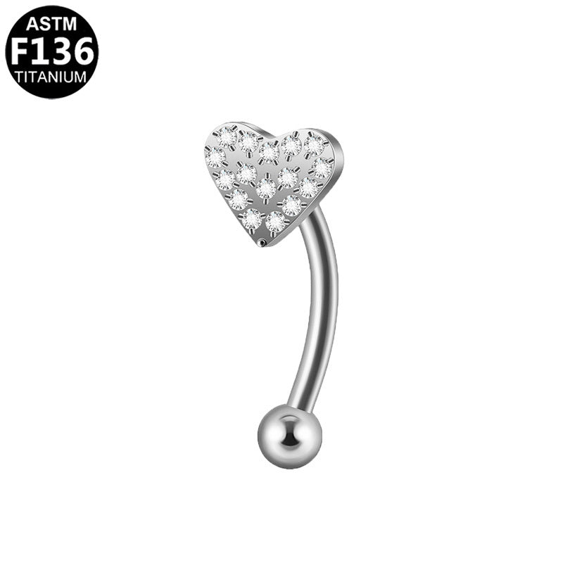 ASTM F136 Titanium 16G Heart Internal Thread Eyebrow Ring CZ Hypoallergenic Piercing Jewelry