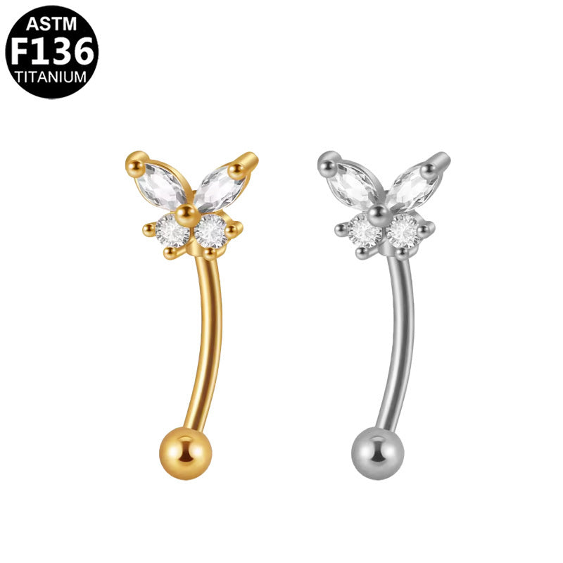 ASTM F136 Titanium 16G Butterfly Marquise CZ Internal Thread Eyebrow Ring Hypoallergenic Impalnt Grade Piercing Jewelry