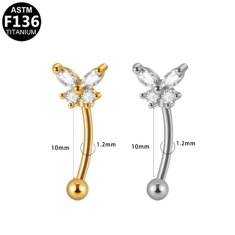 ASTM F136 Titanium 16G Butterfly Marquise CZ Internal Thread Eyebrow Ring Hypoallergenic Impalnt Grade Piercing Jewelry