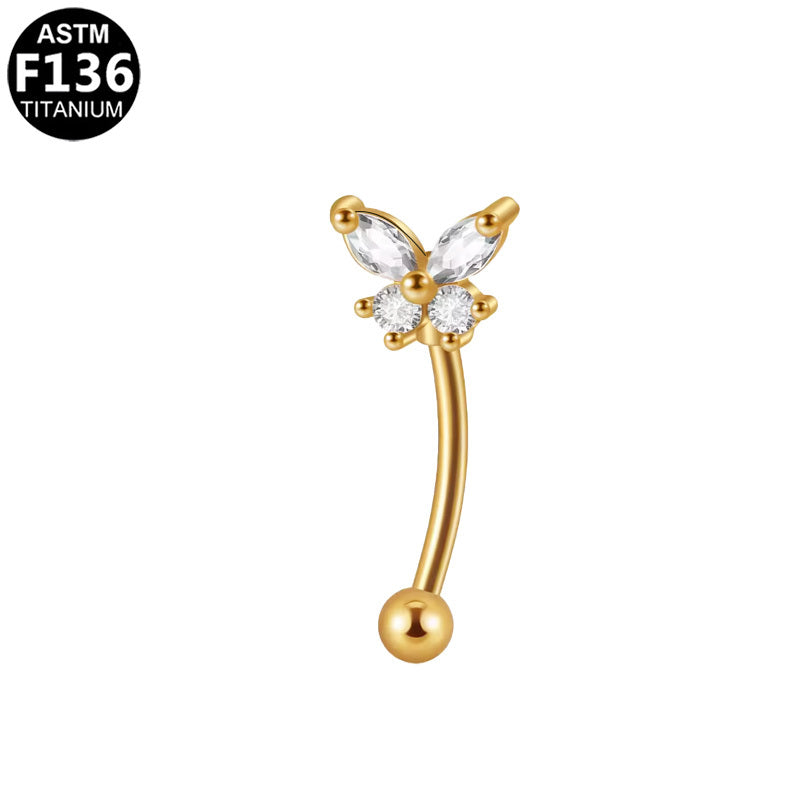 ASTM F136 Titanium 16G Butterfly Marquise CZ Internal Thread Eyebrow Ring Hypoallergenic Impalnt Grade Piercing Jewelry