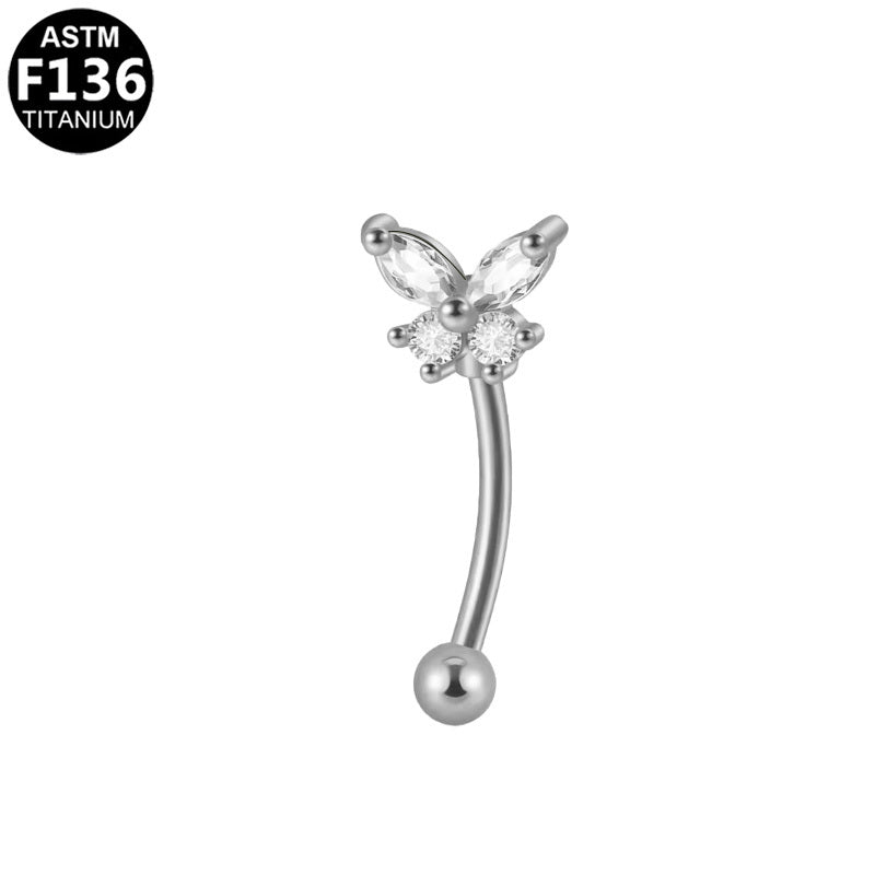 ASTM F136 Titanium 16G Butterfly Marquise CZ Internal Thread Eyebrow Ring Hypoallergenic Impalnt Grade Piercing Jewelry