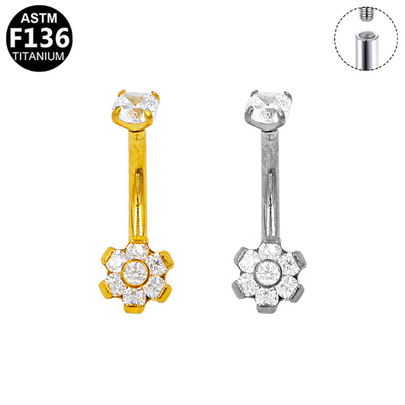 ASTM F136 Titanium 16G Flower CZ Internal Thresd Eyebrow Ring Hypoallergenic Implant Grade Piercing Jewelry