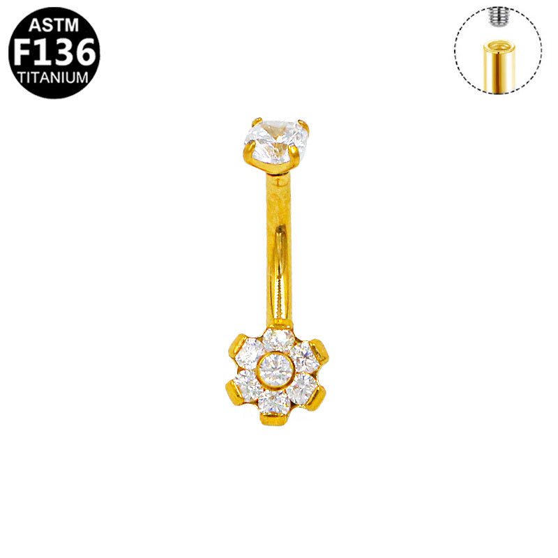 ASTM F136 Titanium 16G Flower CZ Internal Thresd Eyebrow Ring Hypoallergenic Implant Grade Piercing Jewelry