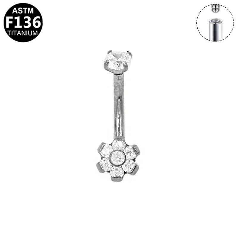 ASTM F136 Titanium 16G Flower CZ Internal Thresd Eyebrow Ring Hypoallergenic Implant Grade Piercing Jewelry