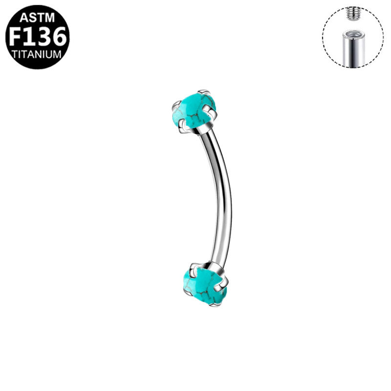 ASTM F136 Titanium 16G Internal Thread Eyebrow Ring with Turquise Hypoallergenic Piercing Jewelry