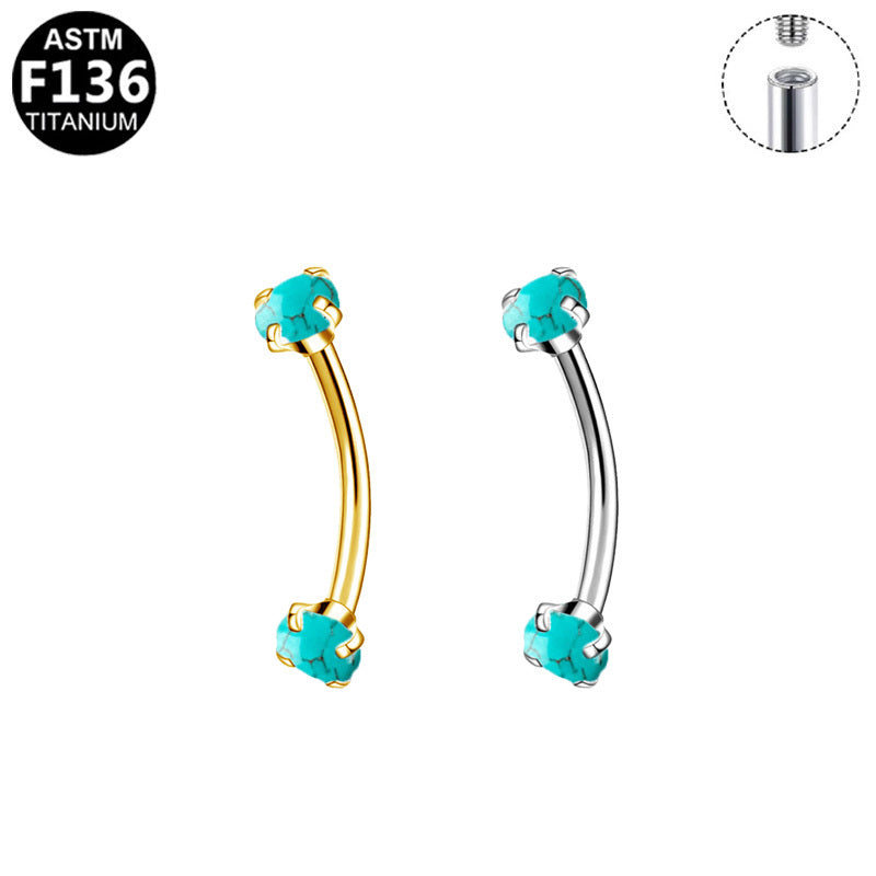 ASTM F136 Titanium 16G Internal Thread Eyebrow Ring with Turquise Hypoallergenic Piercing Jewelry