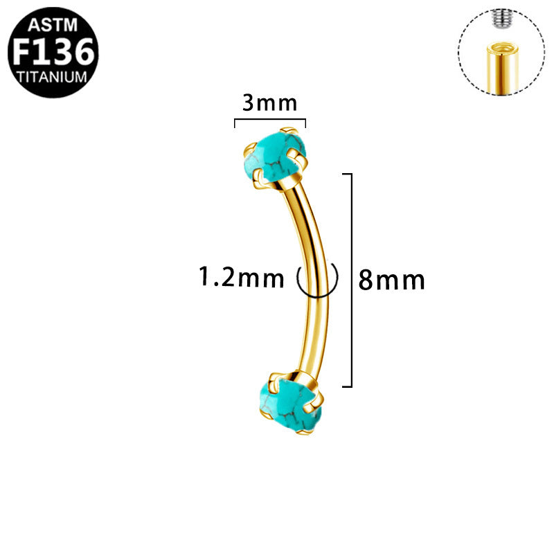 ASTM F136 Titanium 16G Internal Thread Eyebrow Ring with Turquise Hypoallergenic Piercing Jewelry