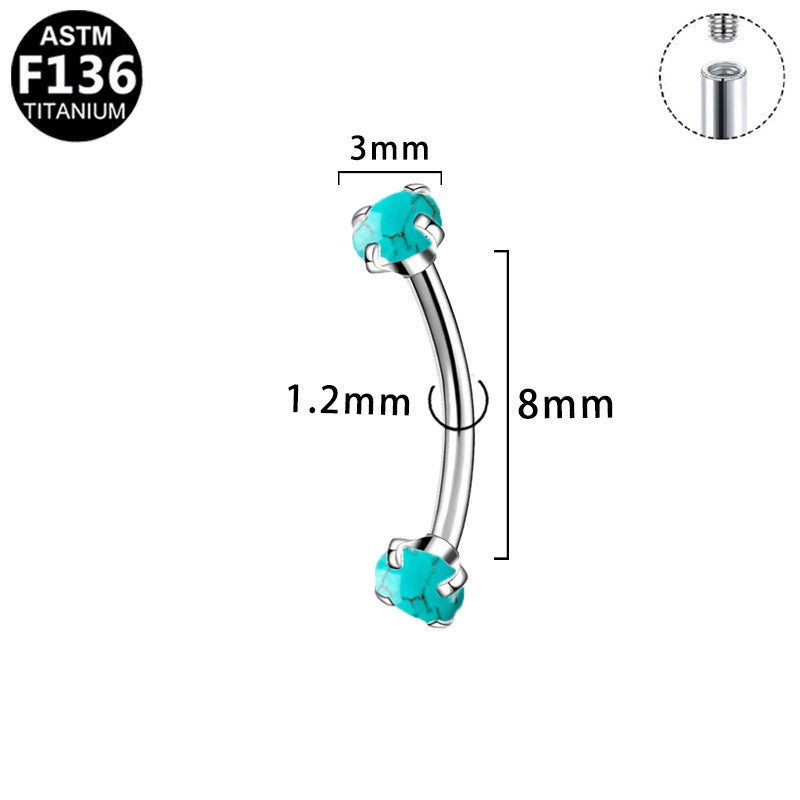 ASTM F136 Titanium 16G Internal Thread Eyebrow Ring with Turquise Hypoallergenic Piercing Jewelry