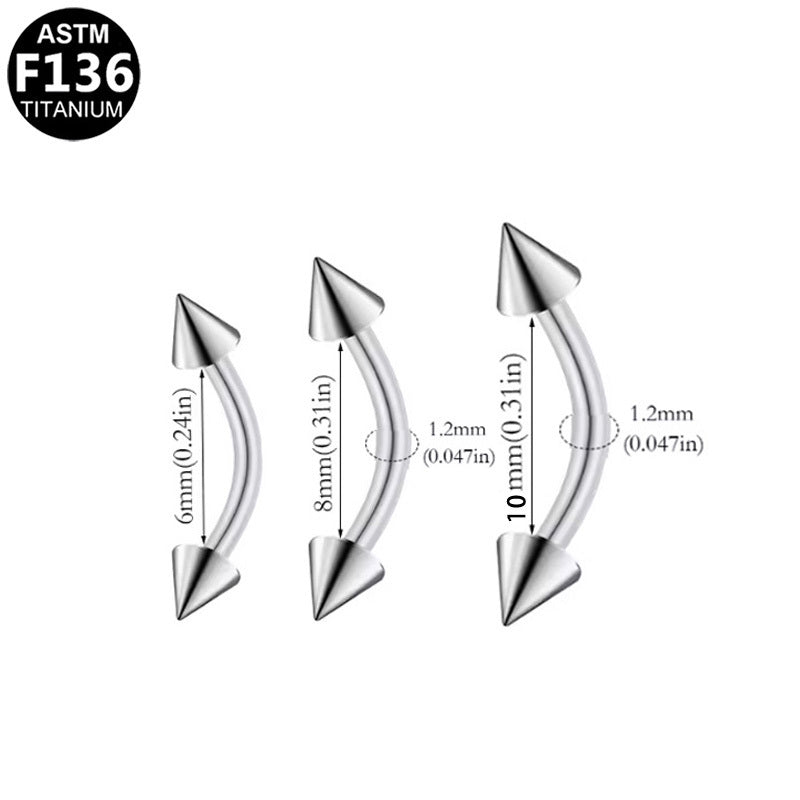 ASTM F136 Titanium 16G Spike Internal Thread Eyebrow Ring Hypoallergenic Implant Grade Piercing Jewelry