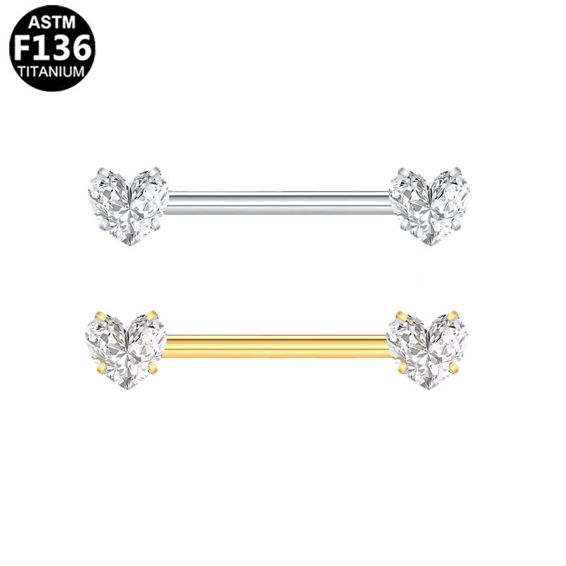 ASTM F136 Titanium 14G16G Heart CZ Threadless Nipple Ring Hypoallergenic Body Piercing Jewelry