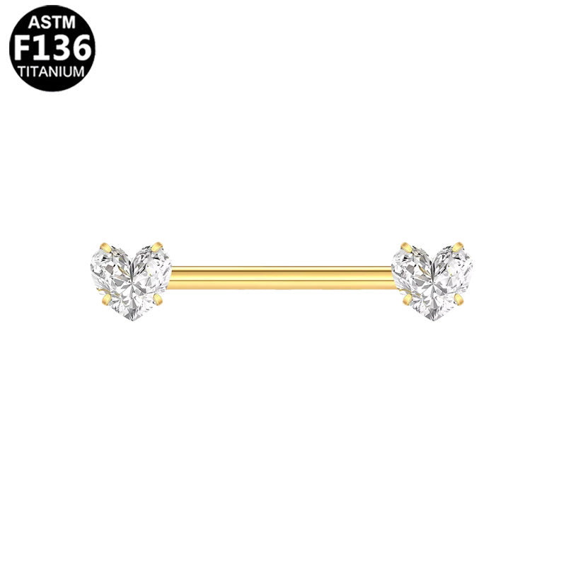 ASTM F136 Titanium 14G16G Heart CZ Threadless Nipple Ring Hypoallergenic Body Piercing Jewelry