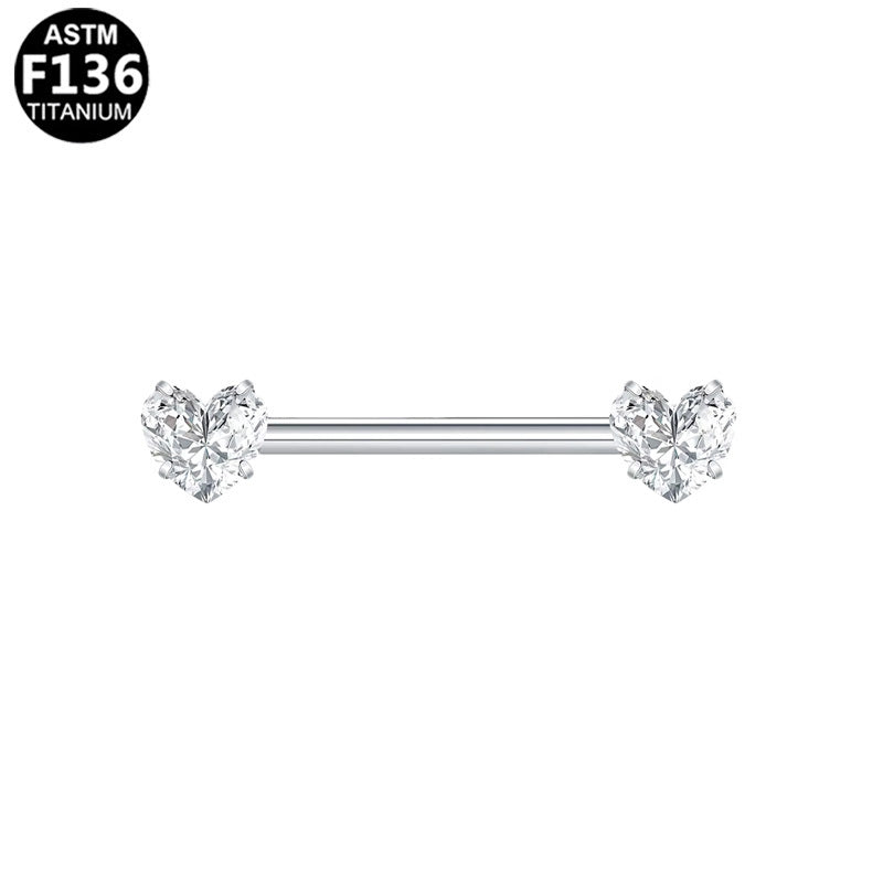 ASTM F136 Titanium 14G16G Heart CZ Threadless Nipple Ring Hypoallergenic Body Piercing Jewelry